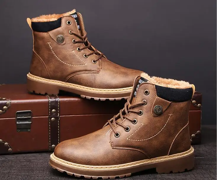 Boots Men Autumn High Quality Causal Motorcycle Ankle Boots Winter Leather Lace up Round Top Fashion Work Shoes Botas de hombre