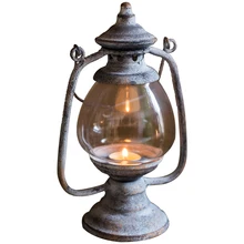 Топ-Винтаж ручной работы античный металлический стеклянный подсвечник фонарь украшение абажур серый