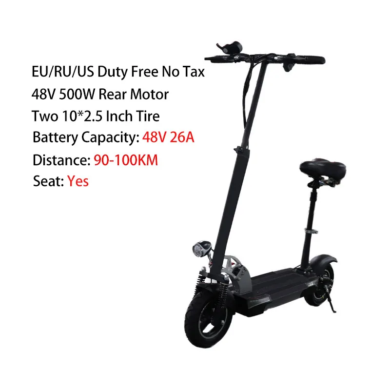 Powerful Electric Scooter with Seat 48V 500W Motor 10 Inch Tire Electric Scooter for Adult Folding Patinete Electrico Adulto Men - Цвет: Black 48V26A Seat