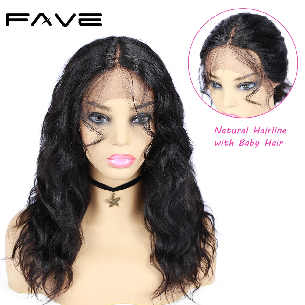 

FAVE Human Hair Wigs Natural Wave With Baby Hair Pre Plucked Hairline 150% Density Remy Human Hair Lace Middle Part Wigs