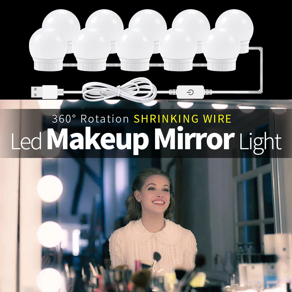 

USB Infinite Dimming Makeup Mirror Light LED Hollywood Dressing Table Lamp Bulb LED Vanity Lights LED Bathroom Mirror Bombilla