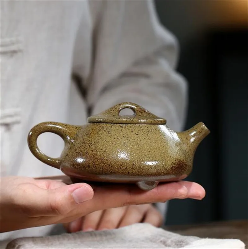 Chinese Yixing tea pot purple clay Stone scoop teapots Retro Firewood kiln change Handmade kettle customized Authentic 240ml