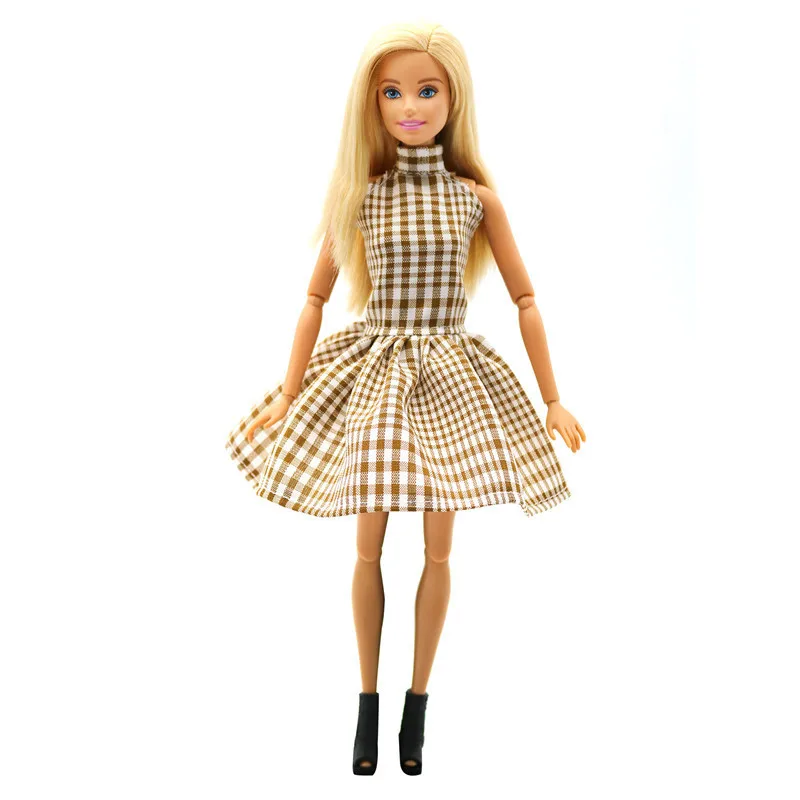Ретро стиль 80 s, длинное платье в клетку, куклы, аксессуары для одежды, игровой костюм для дома, детские игрушки, подарок, разные цвета - Цвет: Brown Dress 1PCS