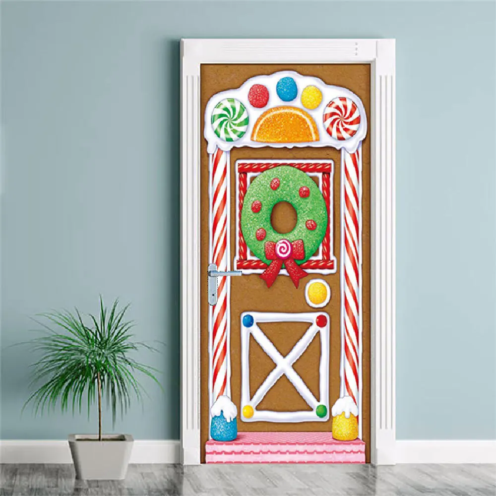 

Cartoon Christmas Donut 3D Simulation Door Stickers Removable Waterproof Wall Stickers Bedroom Living Room DIY Wallpaper