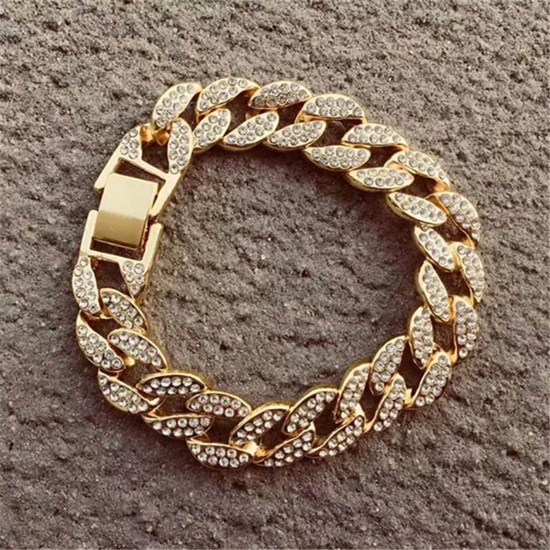 Gold Bracelet Ожерелье+ часы+ браслет в стиле хип-хоп, кантри, кубинская цепочка, вымощенные стразы, CZ Bling Rapper для Мужчин, Ювелирные изделия - Окраска металла: Gold Bracelet