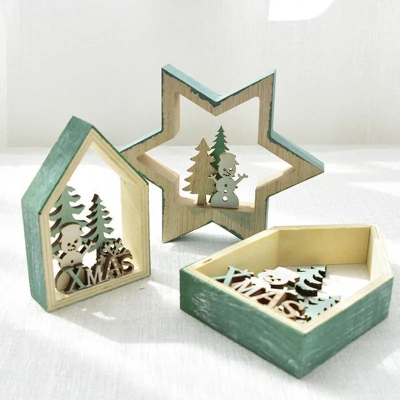 

Wooden Christmas Ornaments Hollow-out Creative Products Gift Elk Snowman Scene Xmas Decorations for Home