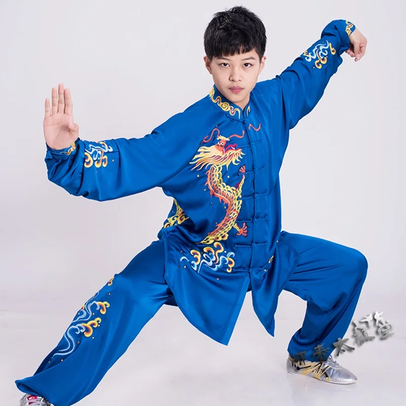 Fahsion Wushu Униформа с вышивкой дракона крыло Чун Одежда Тай Чи костюмы боевые