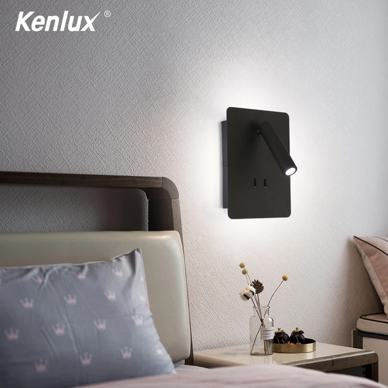 Kenlux bedroom Wall Lamp LED Home interior Reading Light room bedside 10W Night light wall sconce USB indoor lighting Fixtures | Лампы и