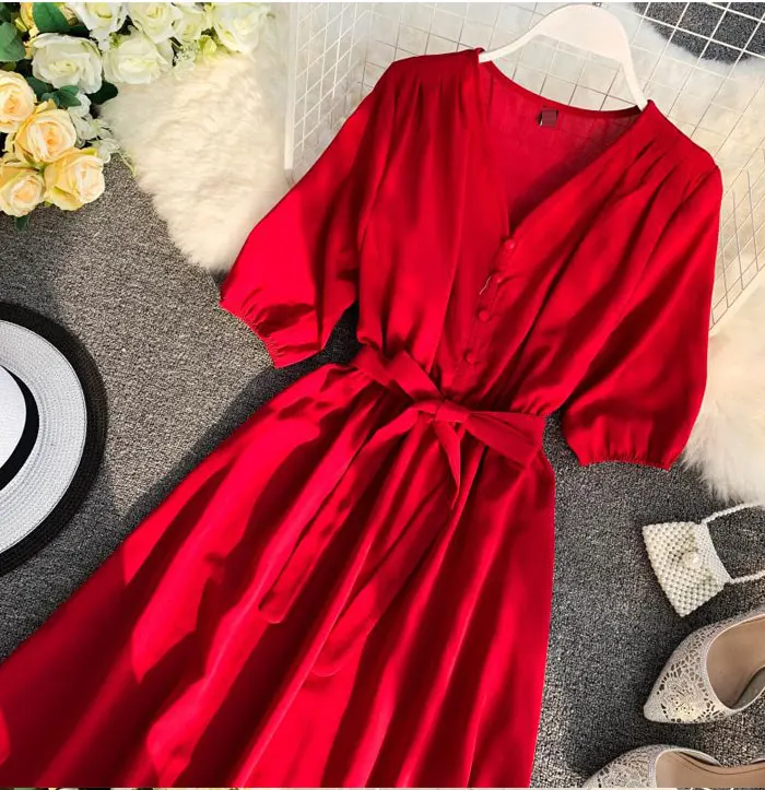 Женские повседневные платья vestidos Mujer новинка Весна Лето Тонкий v-образный вырез однобортный бандаж длинный халат Женское пляжное платье Femme