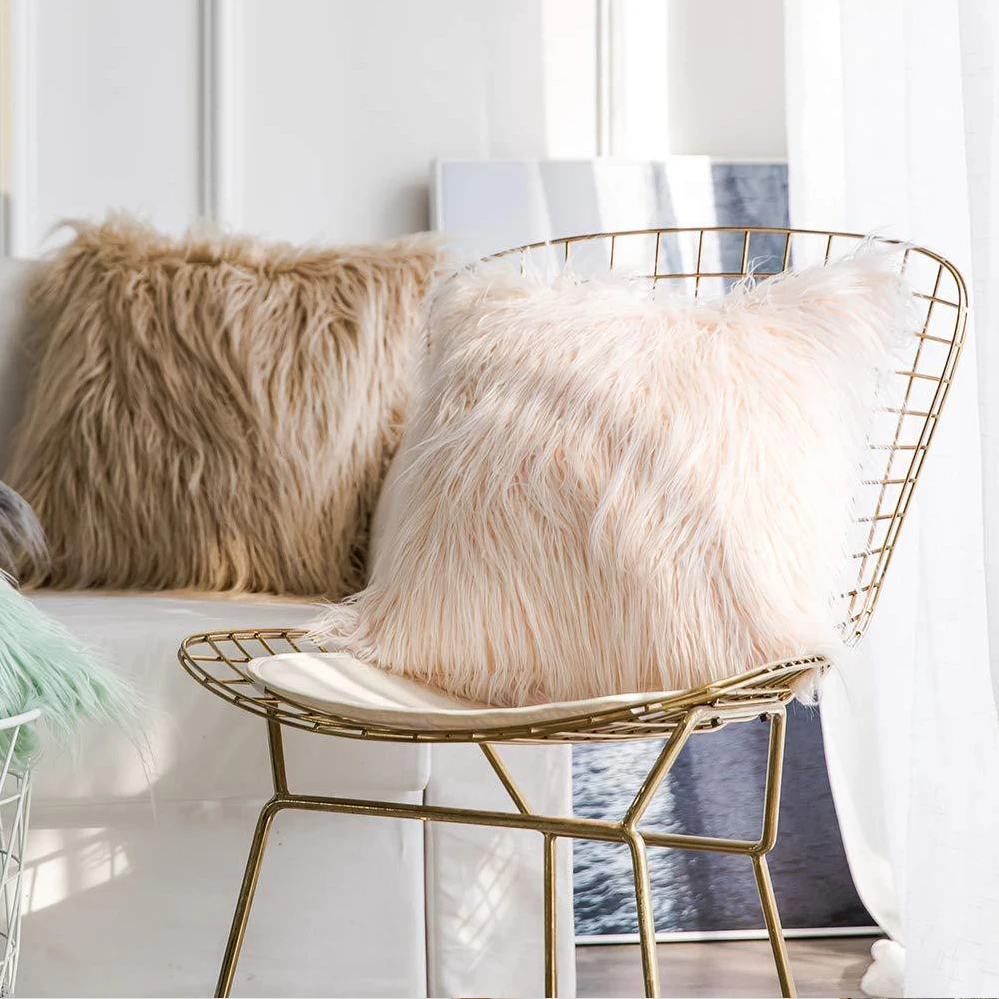 

45*45 Long Plush Furry Cushion Cover Modern Solid Color Pillow Case Decorative Throw Pillow Cover Home Decor Sofa Decor Cover
