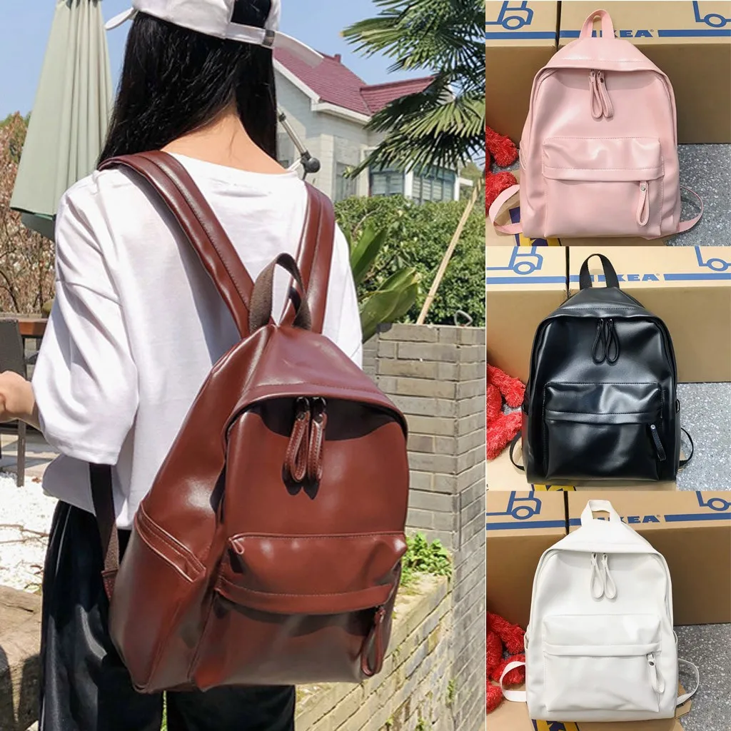 Белые однотонные классические кожаные уличные рюкзаки для студентов, студенток, школьный ранец, Женская универсальная квадратная сумка на плечо на молнии
