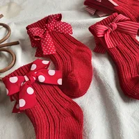 Baby Girls Knee High Socks Kids Cotton Red Big Bow Christmas Sock Solid Woolen Leg Warmers Girl Toddler Soft Socks For Toddlers 4