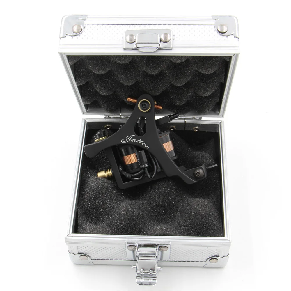 Coil Tattoo Machine Kit 10 Wrap Coils Tattoo Gun  & Aluminum Alloy Tattoo Machine Box For Tattoo Supplies