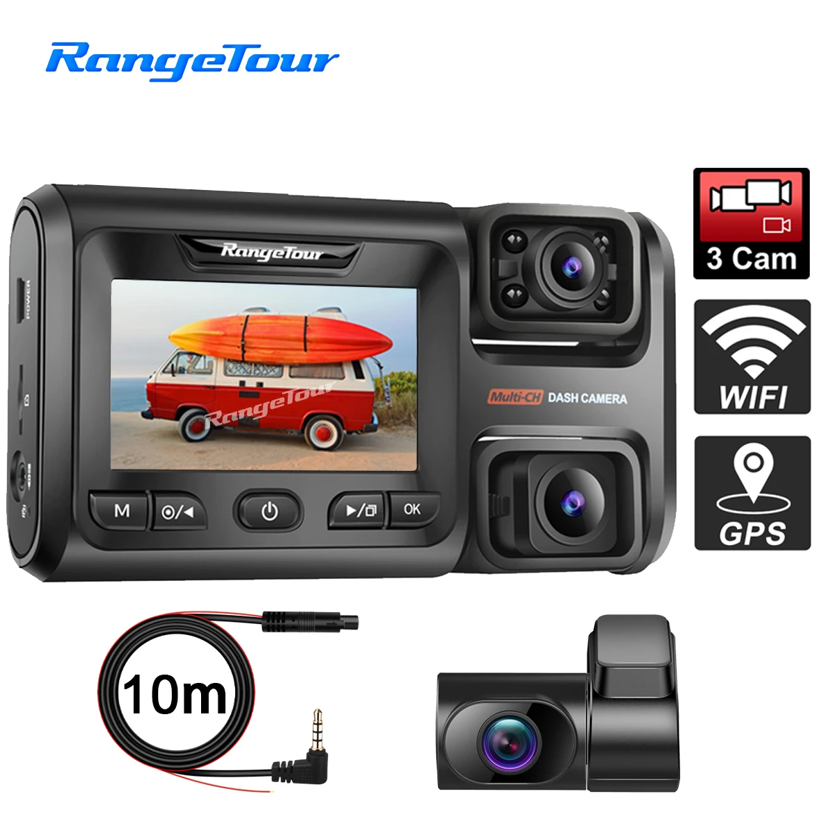Видеорегистратор автомобильный 3 канала 2K + 1080P 10 м GPS Wi-Fi | Автомобили и мотоциклы