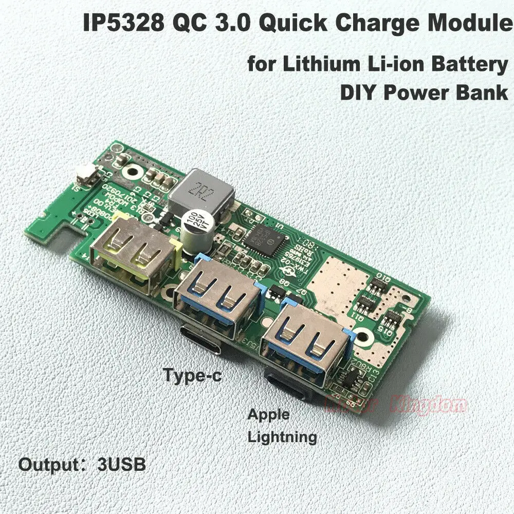 

IP5328 QC 3.0 Type USB-C Apple Lightning Lithium Li-ion 18650 Battery Fast Quick Charging Charger Module Board DIY Power Bank