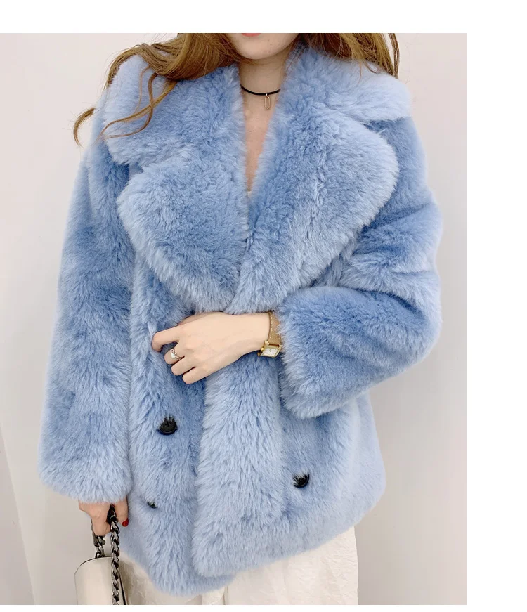 women coat real fur sheep shearing outerwear turn-down collar jacket thick warm lamb fur clothing winter parka