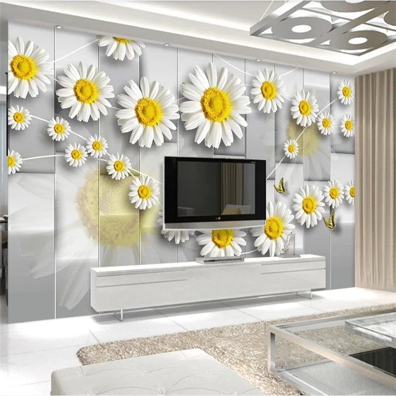 

beibehang Custom wallpaper 3d mural small daisy flower TV background wall Living room bedroom фотообои papel de parede 3d обои