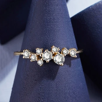 

LAMOON Ring For Women Stars Ring AAA+ Cubic Zirconia 925 Sterling Silver 14k Gold Plated Fine Jewelry LMRI140