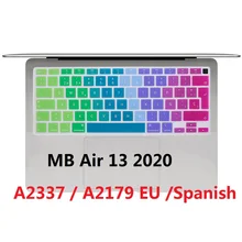 Ue macio espanhol capa para macbook air 13 2020 a2179/ar 2020 m1 chip a2337 da ue espanhol arco-íris silicone teclado capa pele