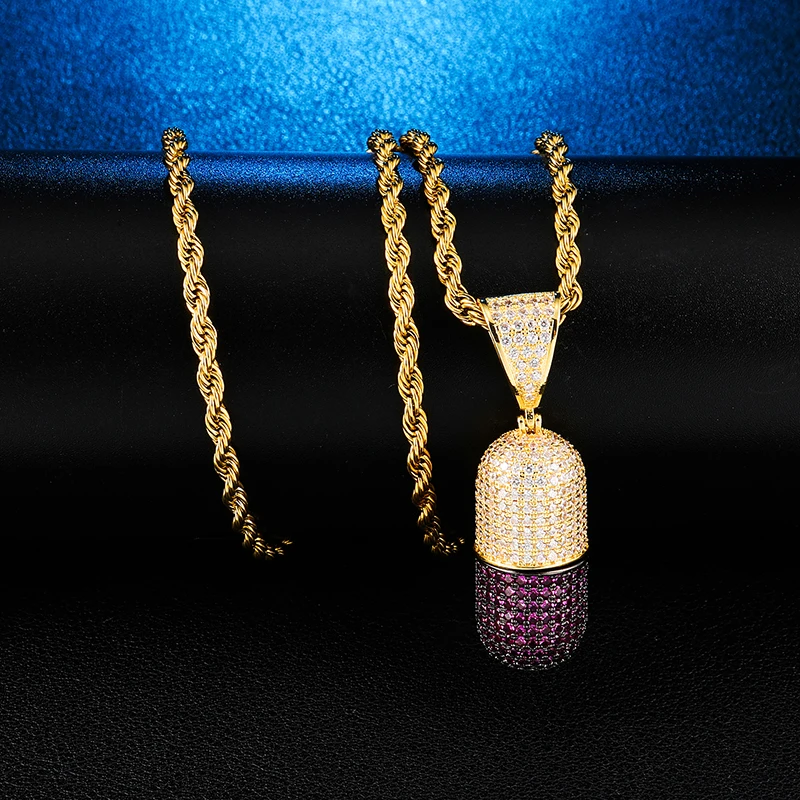 D& Z хип-хоп модные ювелирные изделия кулон в форме таблетки может открыть капсулы кулон кубический циркон ожерелье Iced Out съемный унисекс длинная цепь