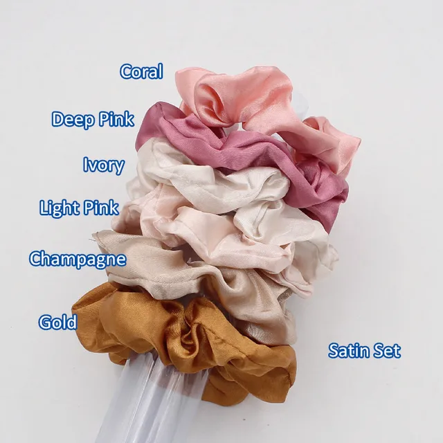 6pcs/lot Fashion Women Girls Silky Satin Hair Scrunchies Solid Stretch Elastic Hair Tie Simple Elegant Rubber Band Ponytail Tie MIX9