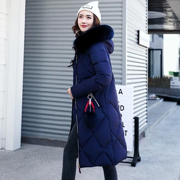 

2019 Women Winter Down Long Coat Hoodie Thicken Coat Long Sleeve Solid Color Big Fur Collar Cotton Outerwear Fashion Style