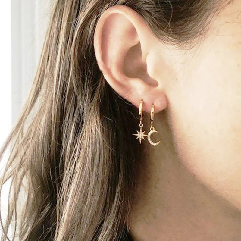 17MILE Bijoux, золотые висячие серьги со звездами, для женщин, Boho Eyes, Moon, карта, серьги-капли, набор,, винтажные женские ювелирные изделия - Окраска металла: ME541151