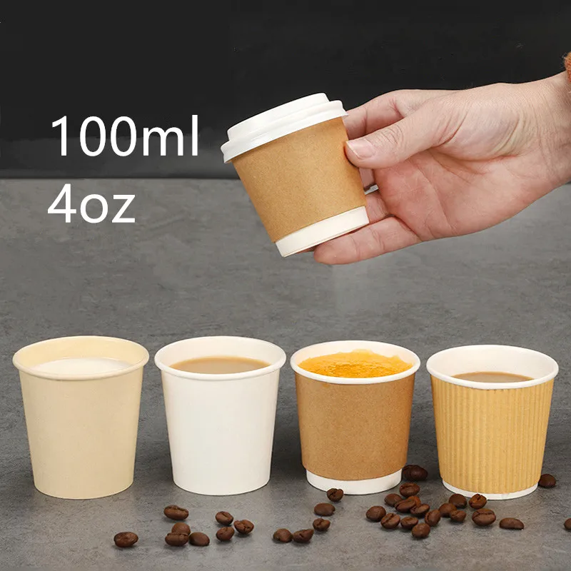 

100pcs 100ml small disposable coffee cup 4oz wine milk tea yogurt fruit juice drink mini taste cup dessert paper cups with lid
