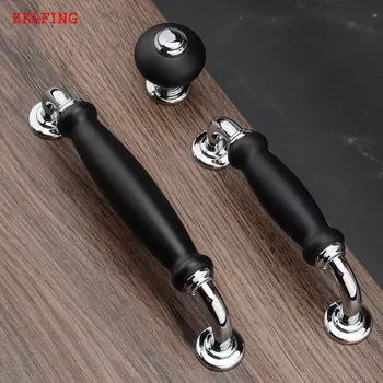 

KK&FING Black Chrome Door Handle Zinc Alloy Wardrobe Cabinet Drawer Handle Kitchen Home Hardware Knobs Handles
