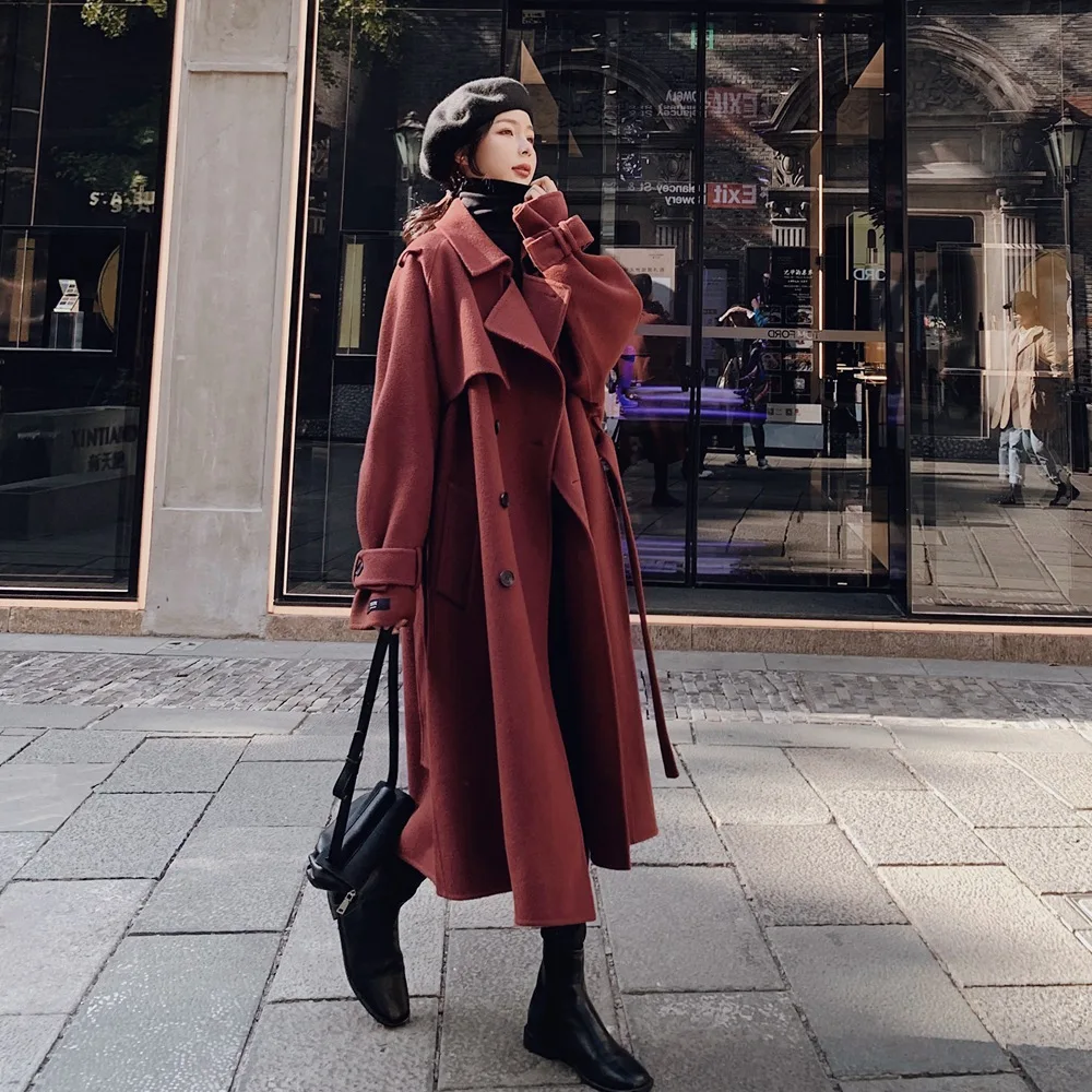 

Photo Shoot French Hepburn Elegant Woolen Jacket 2019 Winter New Style WOMEN'S Dress Retro British Style Long Duffle Coat