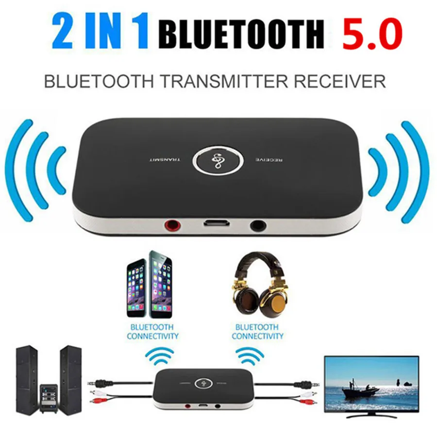 NEW B6 Bluetooth 5.0 Transmitter and Receiver RCA 3.5mm AUX Jack USB Dongle Music Wireless Audio Adapter For Car PC TV Headphone bluetooth adapter bluetooth audio receiver bluetooth transceiver adapter audio adapter bluetooth aux adaptor