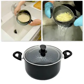 

2-in-1 Cooking Pot with a Built in Strainer Food Stays Water Drains Pasta in Swivel Pot Vegetables For Kitchen out Pot Drai T0X0