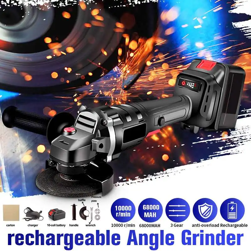 

[Wireless/Wired] 2/1Battery Professional Multi-function Angle Grinder 10000 rpm 220V 3 Gear Speed For Milling Polishing grinding