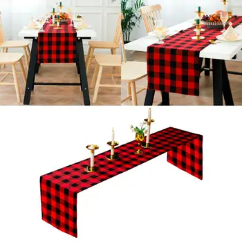 

QIFU Santa style red check black and white checkered table runner tablecloth flag cover cloth simple color table cloth