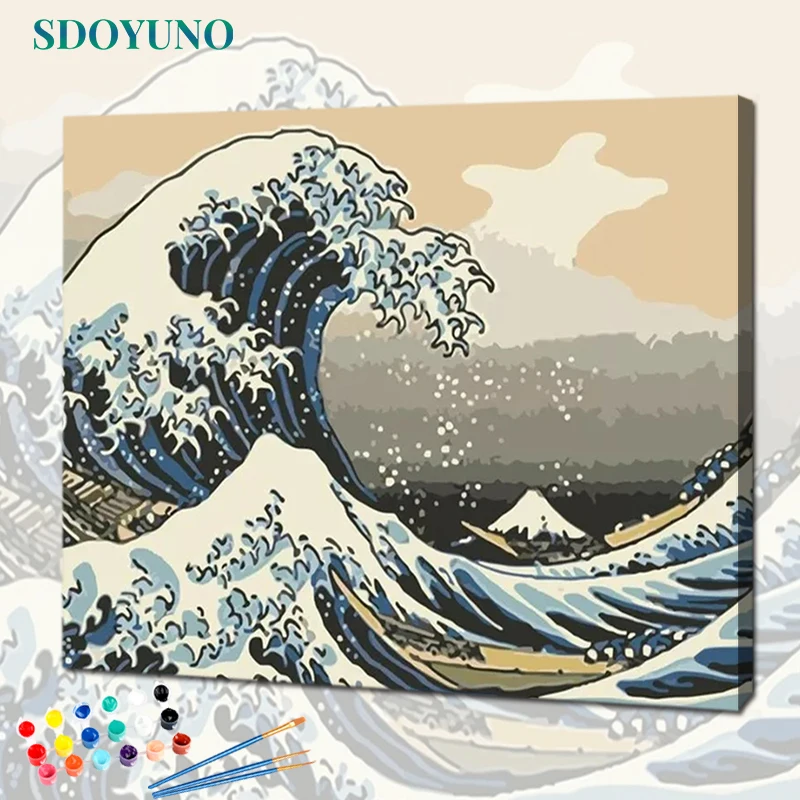 

SDOYUNO 60x75cm Painting by numbers DIY Drawing By Numbers Frameless Ocean waves Home Decor Digital Painting On Canvas