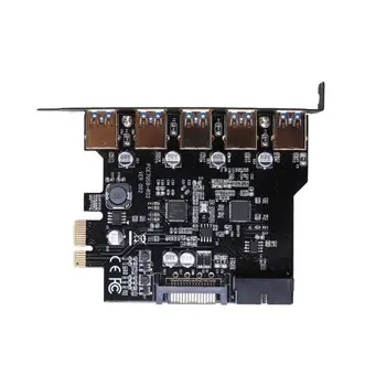 

Super Speed PCI-E to USB 3.0 19-Pin 5 Port PCI Express Expansion Card Adapter SATA 15Pin Connector with Driver CD for Desktop