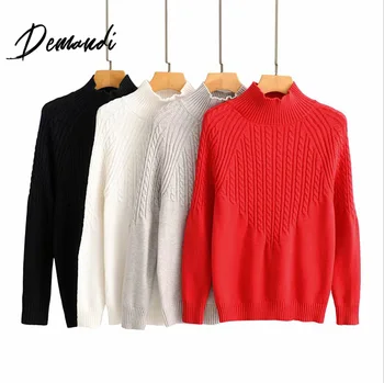 

Demandi women's knitting sweater autumn and winter women's fashion half high collar solid color knitting women's sweater