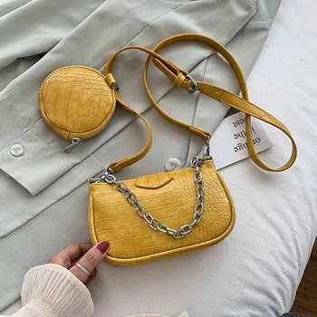 

Crocodile Pattern 2 Pcs Crossbody Bags For Women 2020 Fashion Chain Design Small PU Leather Shoulder Bags Female Round Handbags