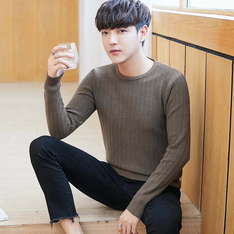 

2019 new autumn winter sweater fashion men's round neck long sleeve wild solid color warm Knitted sweaters