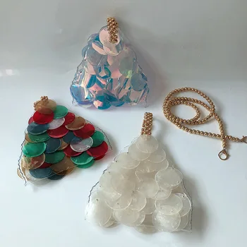 

Handmade Triangle Bag Rainbow Fish Scale Shell Piece Bag Net Red Handbag Natural Shell High Quality Ins Hot Colorful Handmade