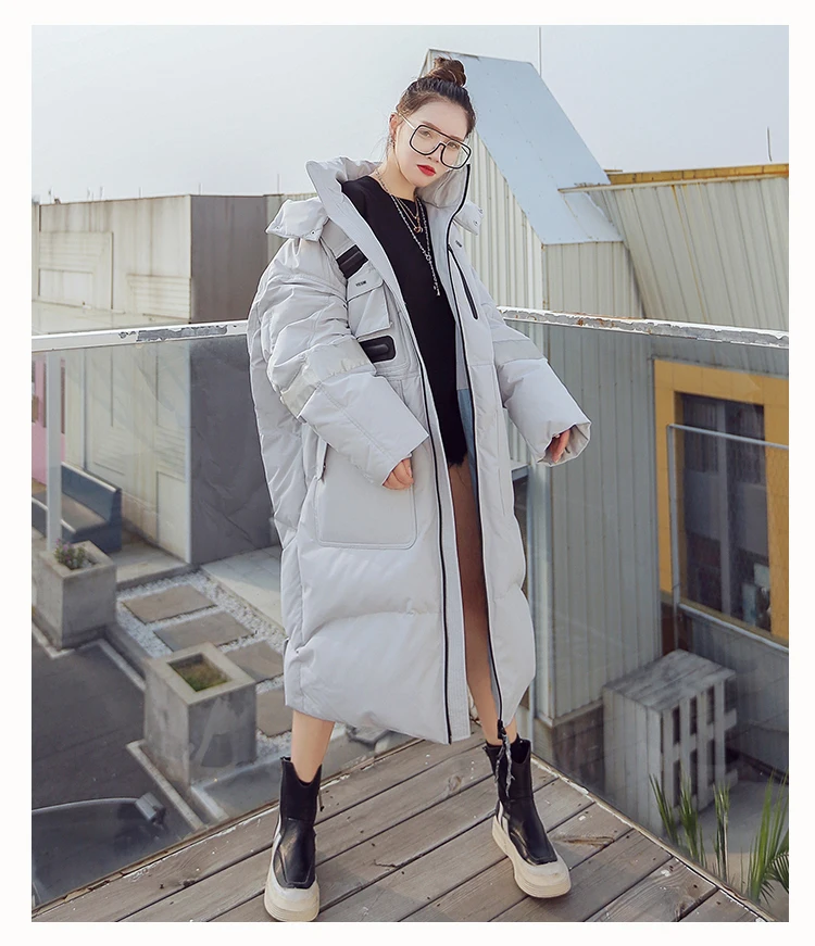 Зимнее теплое пальто для женщин, длинная куртка, свободные парки черного цвета, новинка, женское модное свободное пуховое пальто, Женское пальто WM132