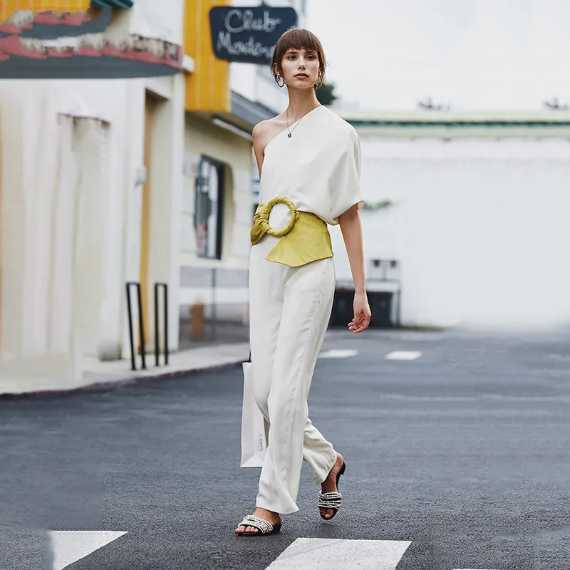 TVVOVVIN 2019New Spring Autumn Short Sleeve White Thin Wide Leg Pants Leisure Temperament Two Piece Suit Women Fashion Tide D086