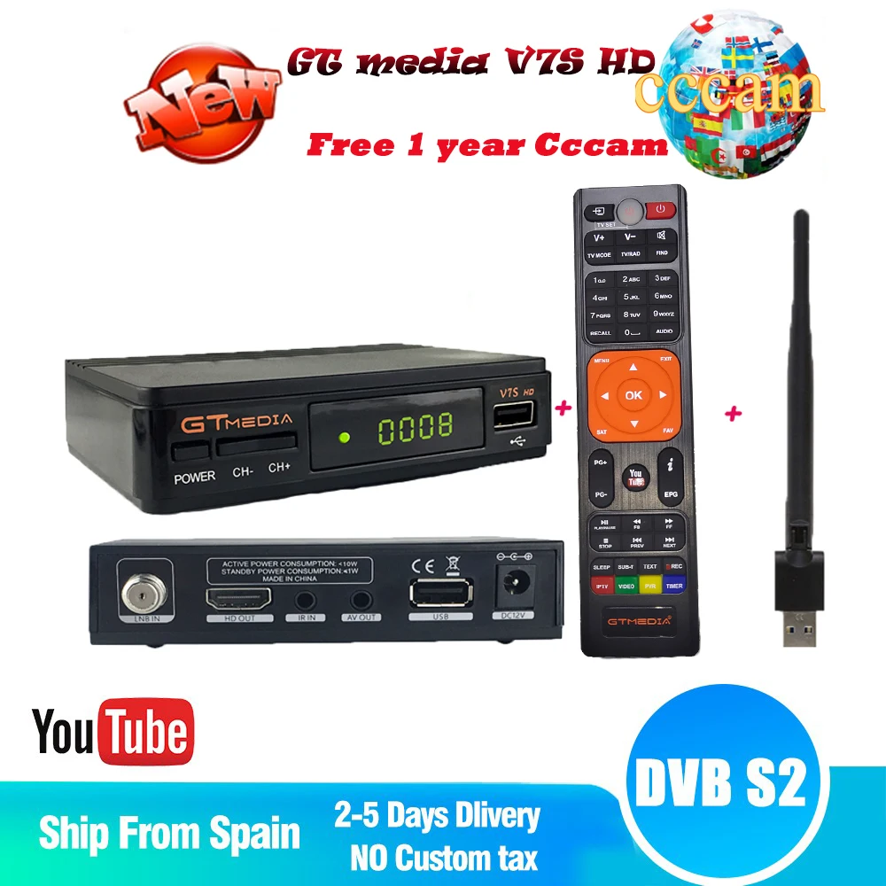 Freesat V7 HD Ccam спутниковый ресивер+ 1 год Европа Испания CCam 6 Cline сервер+ 1 USB wifi DVB-S2 ресивер спутниковый HD ресивер