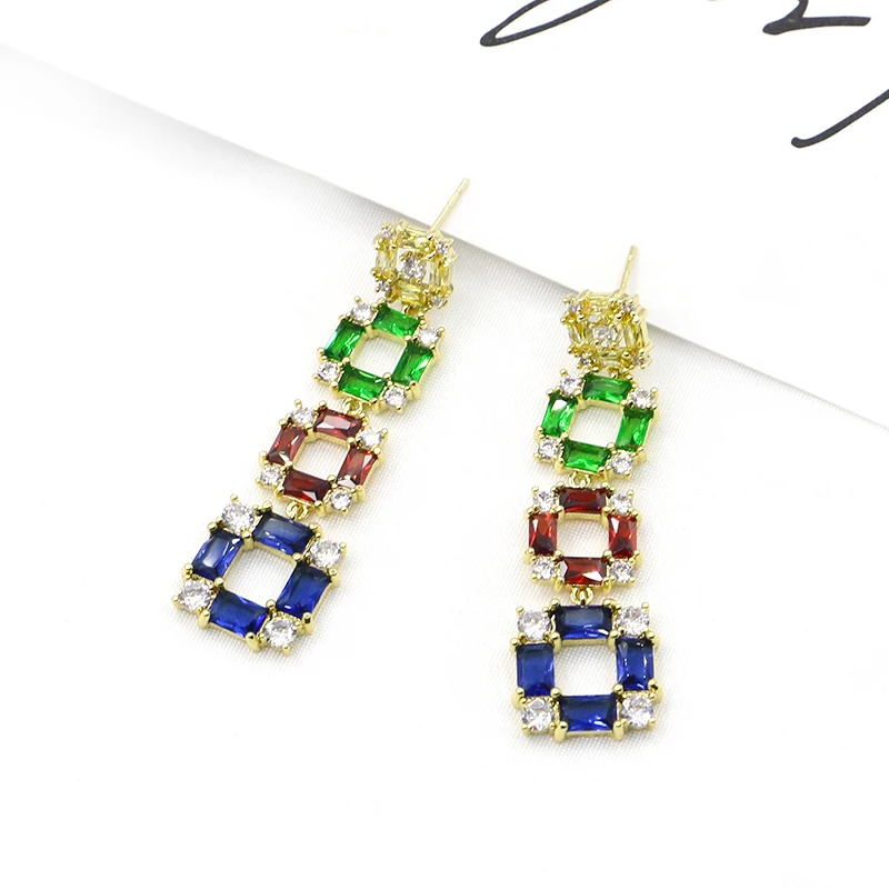 

Long Women's Earrings Stitching Multi-color Rectangular Geometric Zircon Holiday Gift Everyday Wear Earrings Popular Jewelry