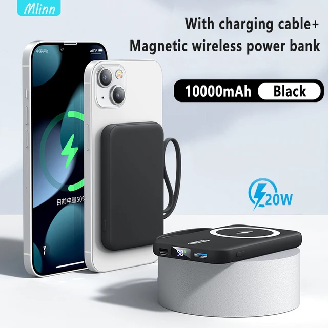 10000mAh 20W Fast Charger Magnetic Wireless Power Bank Mobile Phone For iPhone12 13 Pro Max powerbank External auxiliary battery Black
