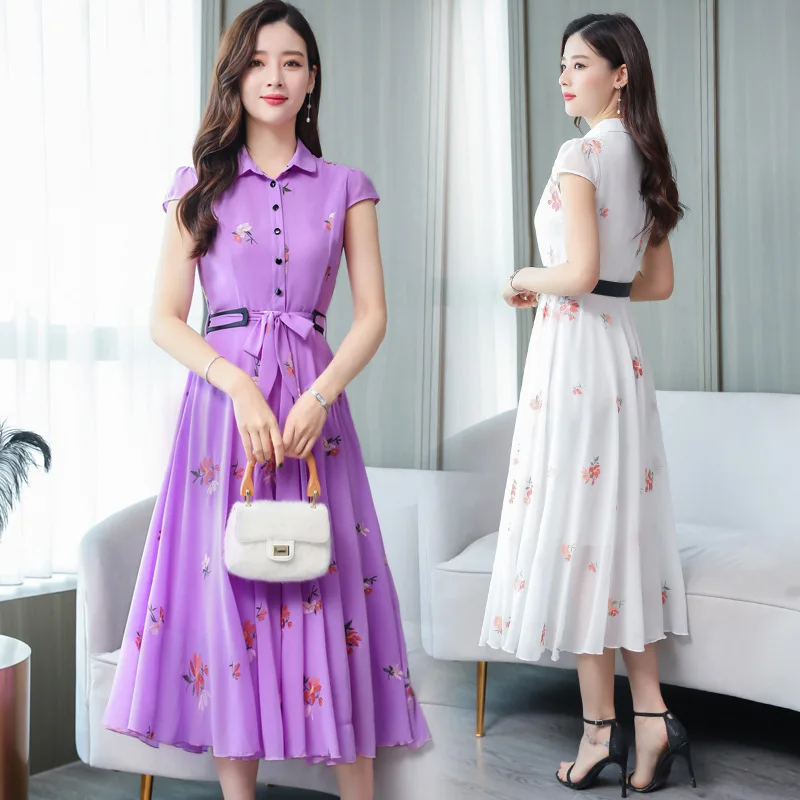 

2019 Summer Wear New Style Korean-style Popular Elegant Slimming Waist Hugging Chiffon Embroidery Dress Children