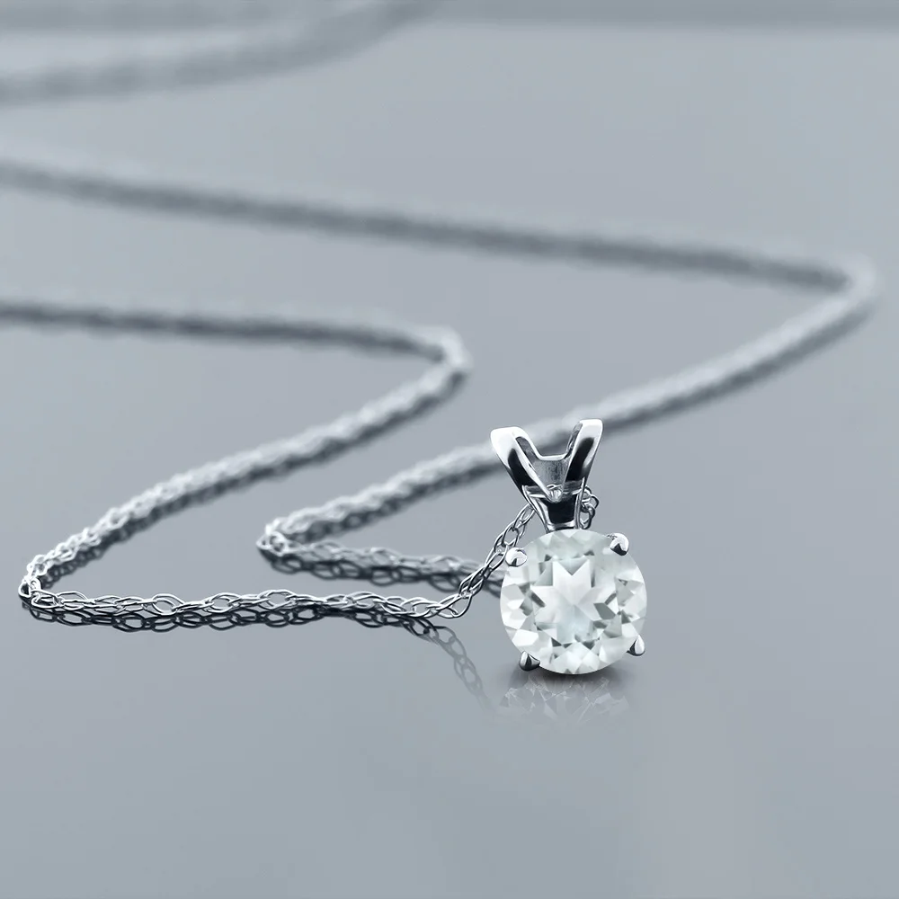 0 22 Ct Круглый Небесно Голубой Аквамарин 14K белый золотой кулон с цепочкой|pendant with