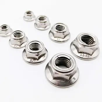 

2/5pcs M4-M12 304 Stainless Steel Prevailing Torque Type All Metal Insert Hexagon Lock Nut With Flange Hex Self Locking GB6187