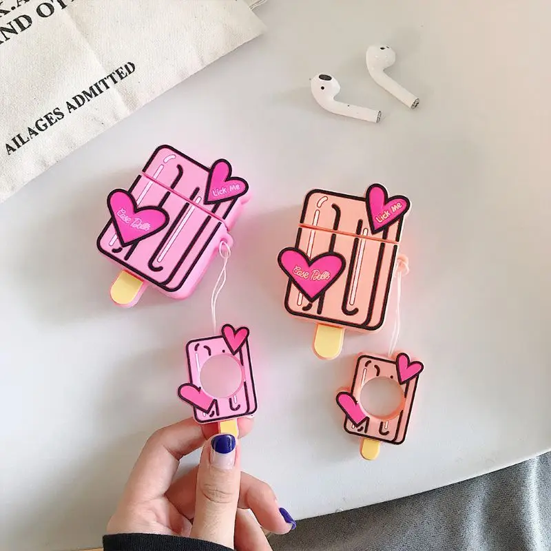 Защитный чехол с рисунком мороженого, силиконовый чехол с ремешком для Airpods 1/2, аксессуары для зарядного устройства