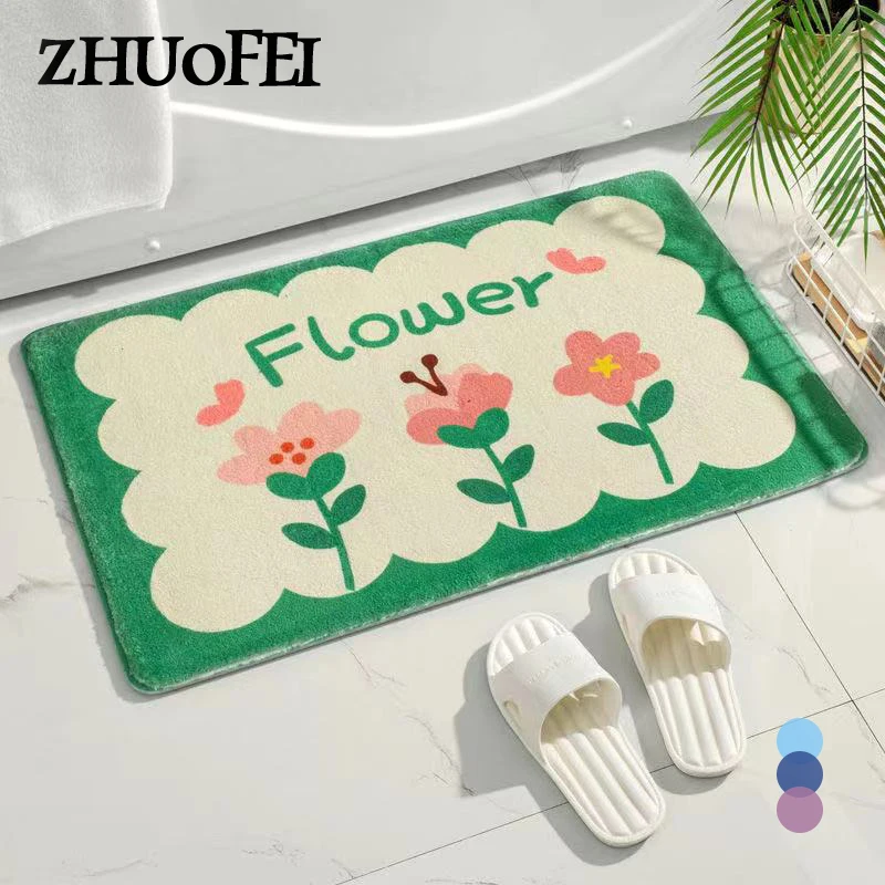 

Brightly Colorful Entrance Welcome Mats Bath Non-Slip Water Absorption Doormat Soft Plush Flowers Printed Floor Decor Rugs M0009